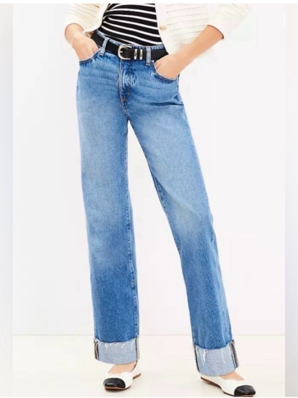 LOFT Slouchy Boyfriend Cotton Cuffed High Rise Jean